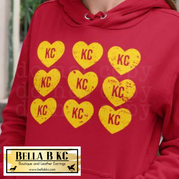 Kansas City Football Yellow Grunge Mini KC Hearts Tee or Sweatshirt