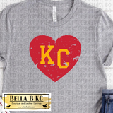Kansas City Grunge Red KC Heart on Tee or Sweatshirt