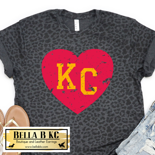 Kansas City Football KC Heart on LAT Black Leopard Tee