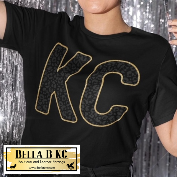 Kansas City Glam Black and Gold Leopard KC Tee or Sweatshirt