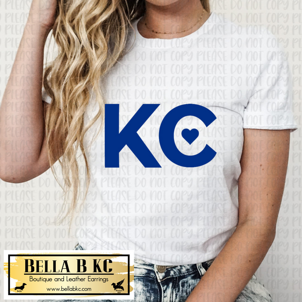 KC Baseball Blue KC with Heart Tee or Sweatshirt