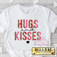 Valentine's Day Hugs and Kisses Leopard Print Tee