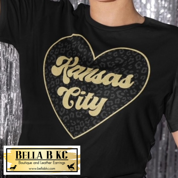 Kansas City Glam Black and Gold Leopard Heart Tee or Sweatshirt