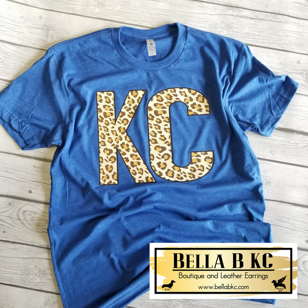 KC Baseball Leopard KC on Blue Tee or Sweatshirt