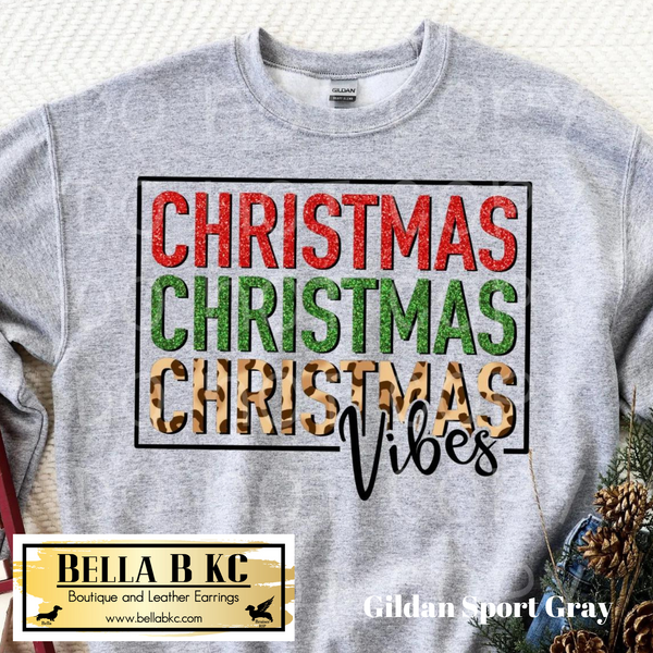 Christmas - Christmas Vibes Leopard Repeat Tee or Sweatshirt