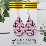 FAUX Nautical Anchors Black with Pink Stripes
