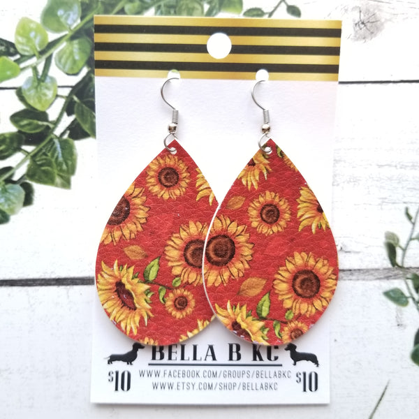 FAUX Floral Sunflowers on Red Rust