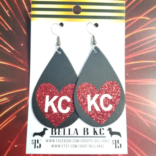 GENUINE Sports Kansas City I Heart KC Black w/ Red Heart White Glitter KC