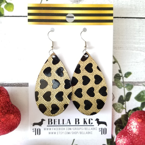 FAUX Valentine Gold Metallic with Black Hearts