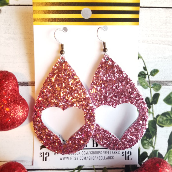 Genuine Glitter Valentine Pink Heart Cutout