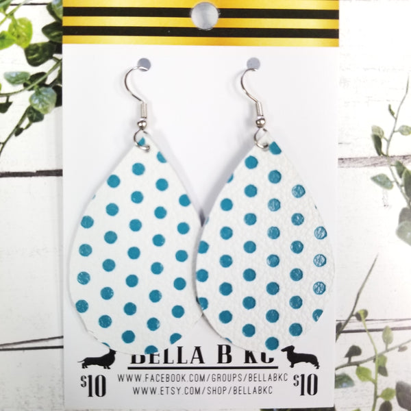 GENUINE White with Teal Polka Dots