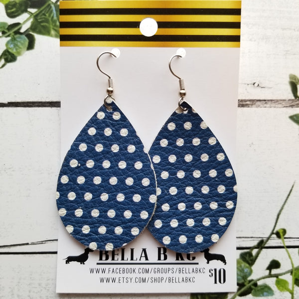 GENUINE Blue with White Polka Dots