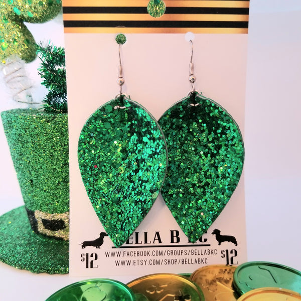 FAUX Glitter Green Pinched Petal Double Sided