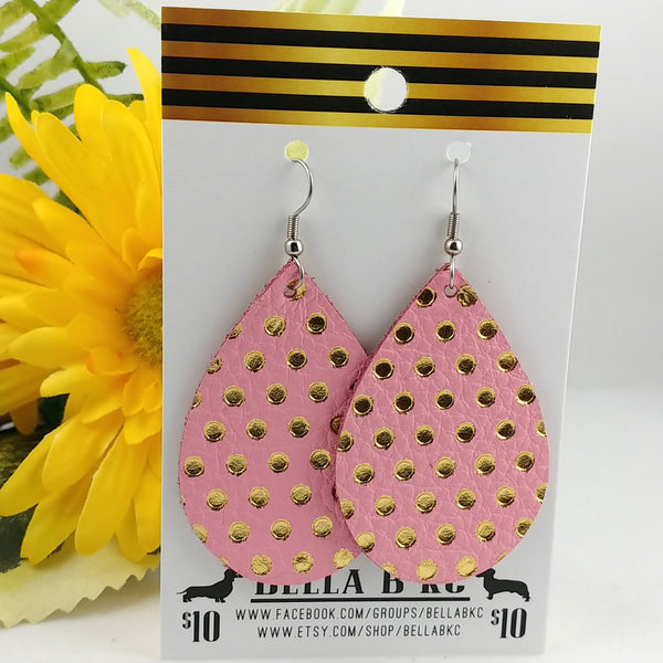 GENUINE Pink with Gold Polka Dots