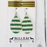 FAUX Christmas Green Striped Gold Dots