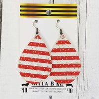 FAUX Christmas Red Striped with Gold Dots