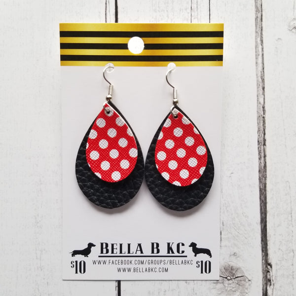 FAUX Black with Red Polka Dots Double