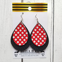 FAUX Black with Red Polka Dots Double