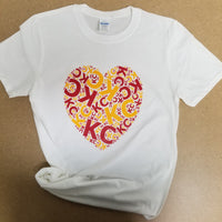 KC Football Letter Art Heart on White T-Shirt