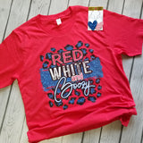 Red White and Boozy Leopard Tee