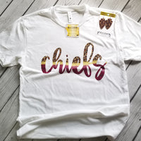 Chiefs Faux Glitter and Leopard Blend on White T-Shirt