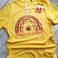 Rainbow Kansas City Football on Yellow T-Shirt
