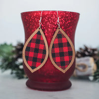 Acrylic & Wood - Red Buffalo Check Teardrop Inset Dangles