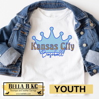 YOUTH KC Baseball Kansas City Light Blue Crown Tee or Sweatshirt