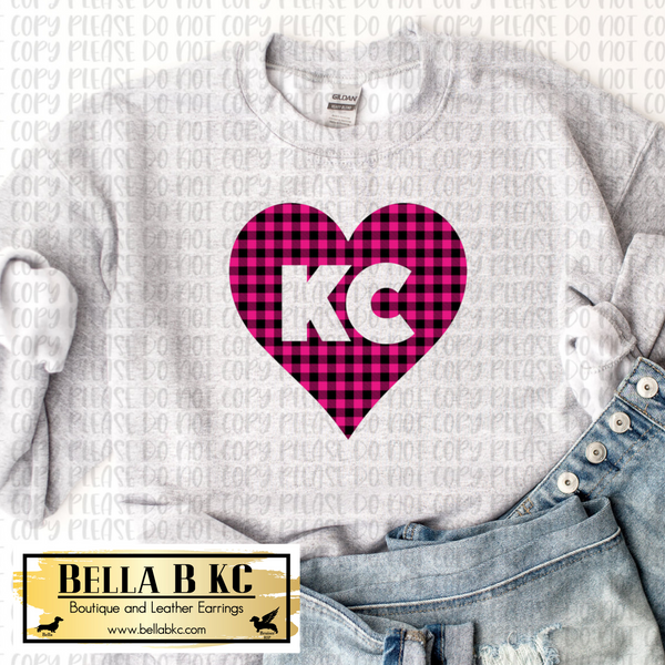 Valentine's Day Pink Plaid KC Heart Tee or Sweatshirt