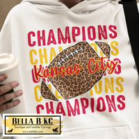 Kansas City Football Champions Repeat with Leopard Football Tee or Sweatshirt