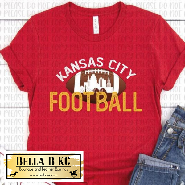Kansas City Football on Red Tee or Sweatshirt