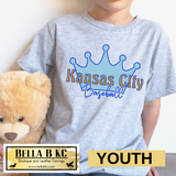 YOUTH KC Baseball Kansas City Light Blue Crown Tee or Sweatshirt