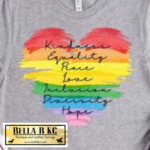 Pride LGBTQ - Kindness Equality Race Love Inclusion Diversity Hope Rainbow Heart Tee