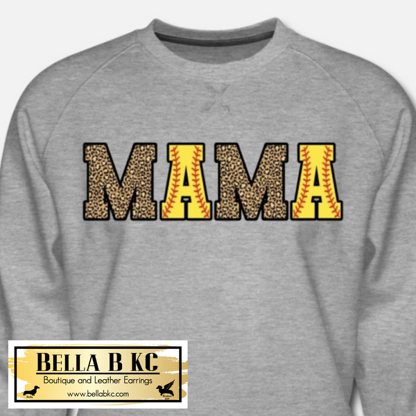 Mom/Mama - Mama Leopard Softball Letters Tee