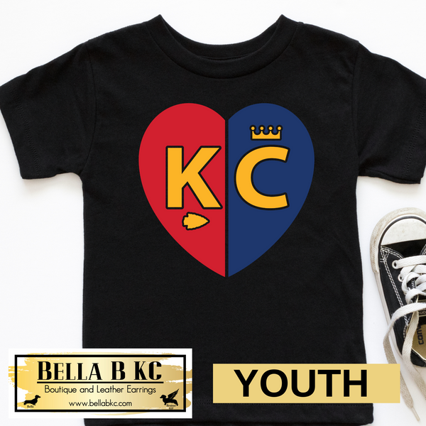 YOUTH Kansas City Football Baseball Split Heart Tee or Sweatshirt