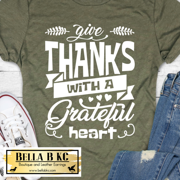 Fall - Give Thanks with a Grateful Heart on Tshirt