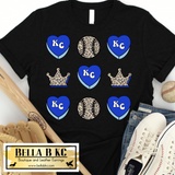 KC Baseball Kansas City Leopard Crown & Hearts Tee or Sweatshirt