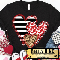 Valentine's Day Triple Hearts Striped Plaid and Leopard Tee