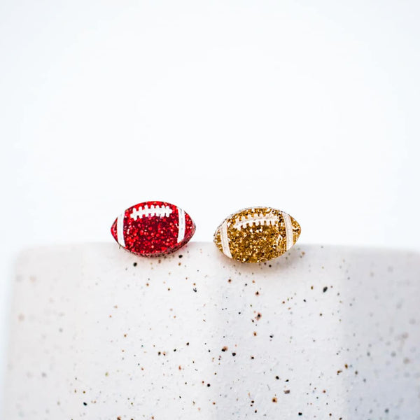Acrylic - Red & Gold Glitter Hand Painted Football Studs