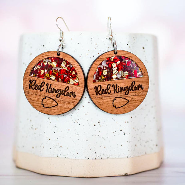 Acrylic - Red & Gold Chunky Glitter & Wood Red Kingdom Circle Dangles