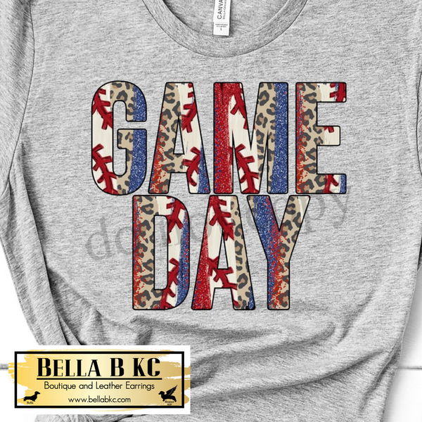 Baseball - Red White Blue & Leopard Game Day Tee