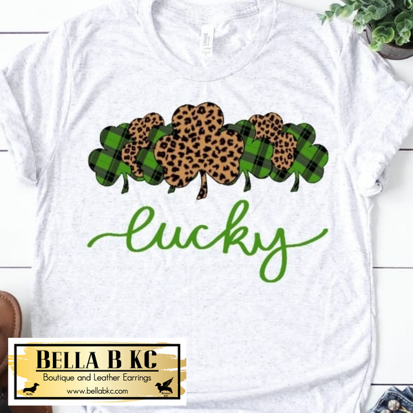 St. Patrick's Lucky Shamrocks Leopard Plaid Tee