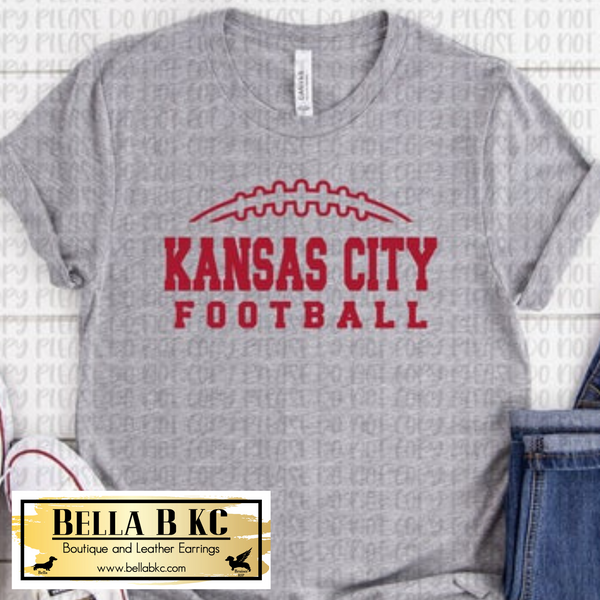 Red Kansas City Football Laces Tee or Sweatshirt on Grey