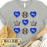 KC Baseball Kansas City Leopard Crown & Hearts Tee or Sweatshirt