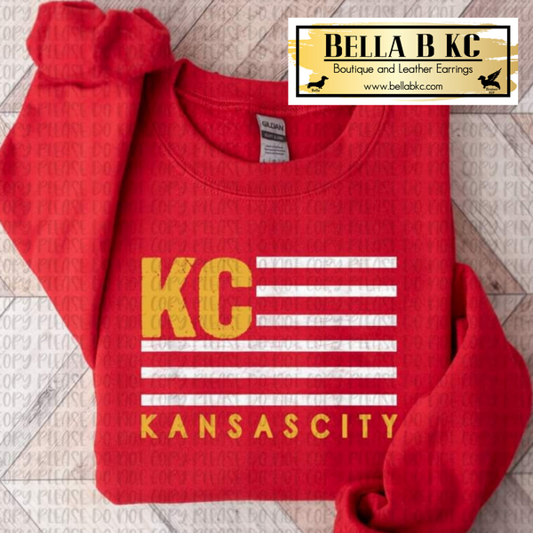 KC Football Grunge Kansas City Flag Tee on Red Tee or Sweatshirt
