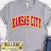 Kansas City Football Arched Athletic Red & Yellow Font Tee or Sweatshirt