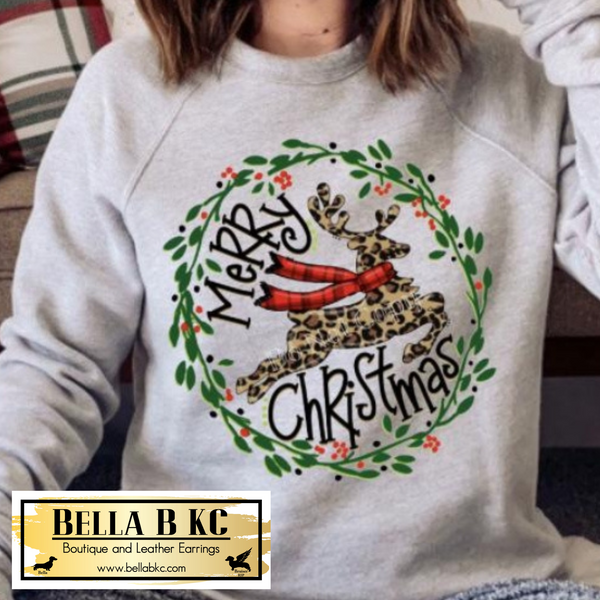 Christmas - Reindeer Wreath Tee or Sweatshirt