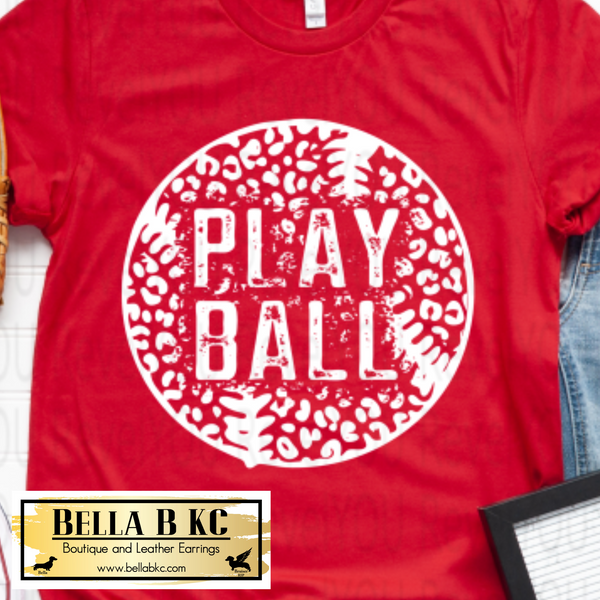 Baseball - Grunge Leopard Play Ball White Print Tee
