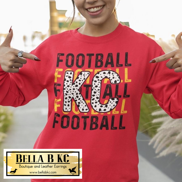Kansas City Football Black & Gold Repeat with DALMATIAN KC on Red Tee or Sweatshirt