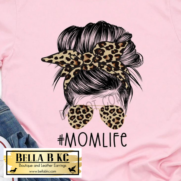 Mom/Mama - Leopard Mom Life Messy Bun Tee